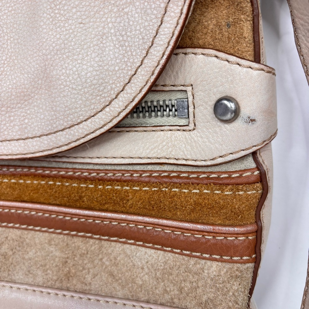 Vintage Fossil Brown, Tan and Cream Suede Leather Retro 70’s Crossbody Bag - Picture 5 of 14